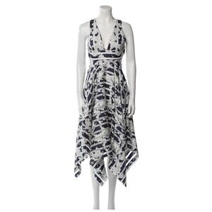 ALEXIS Cut Out Maxi Dress Large Maxi $715 Blue White Stripe‎ Asymmetrical